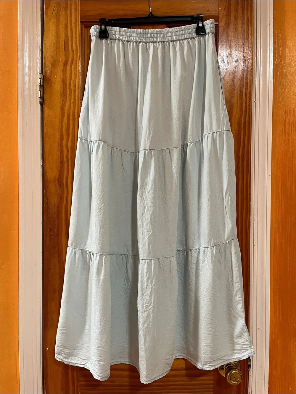 Elan Pale Blue Tiered Maxi Skirt Long Beach Cover Up Euro Vacation Summer Size M